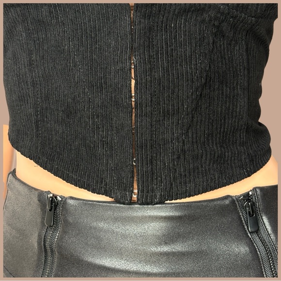 90s Black Corduroy Corset Top Hook Eye Closure Y2K Indie Sleaze Dark Coquette M - Picture 4 of 8